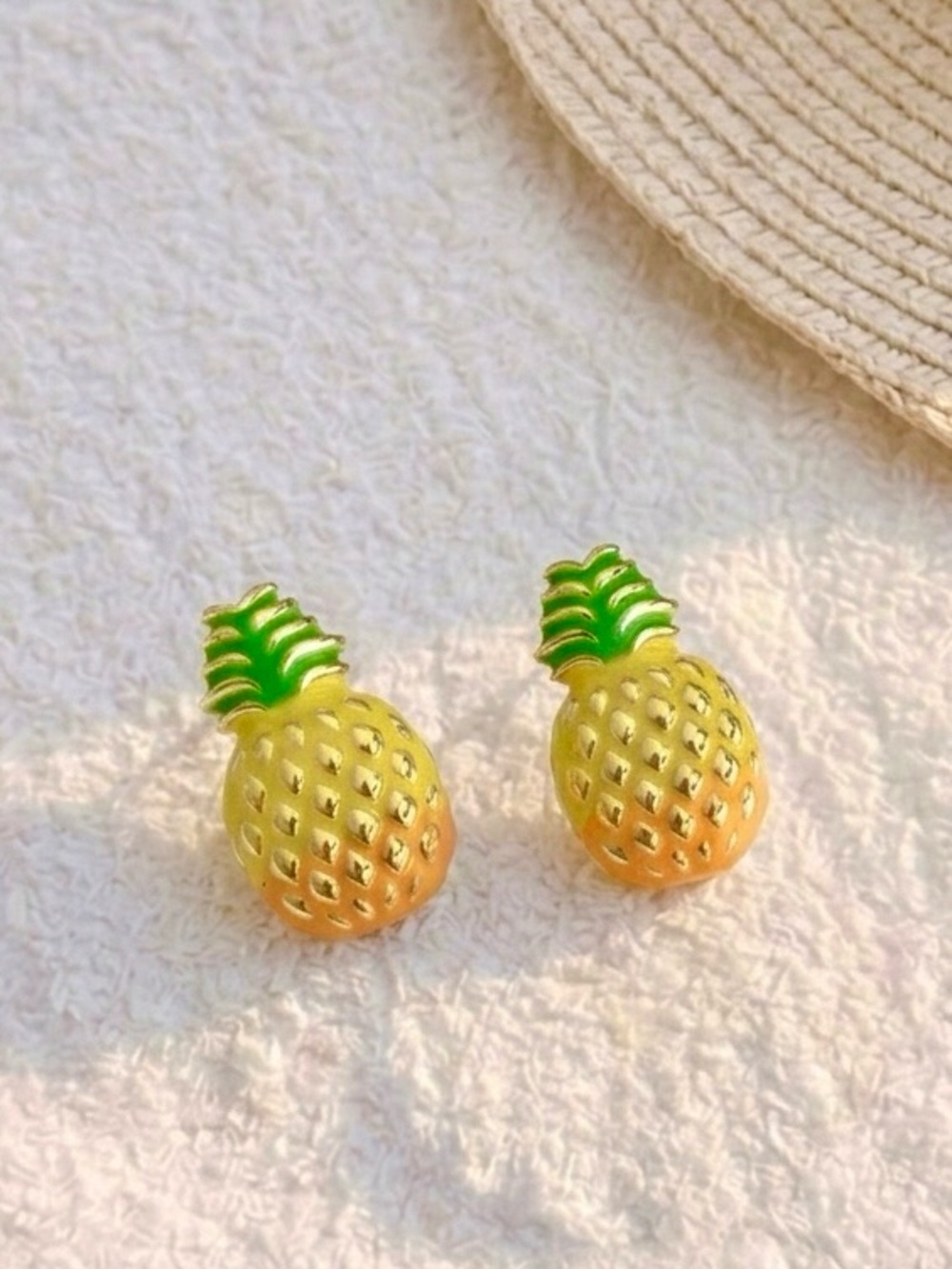 14K Gold Plated Pineapple Stud Earrings | Lightweight Summer Vibes Jewelry